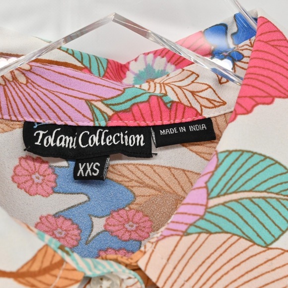 TOLANI Dress Size XXS Retro Tropical Floral Tiered Button Mini Dopamine India‎ - Picture 5 of 12